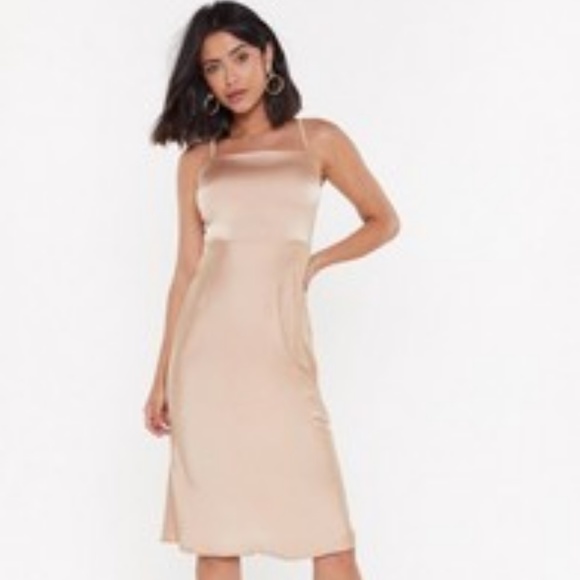 Midi Dress Champagne Gold Color Dress - Picture 1 of 4
